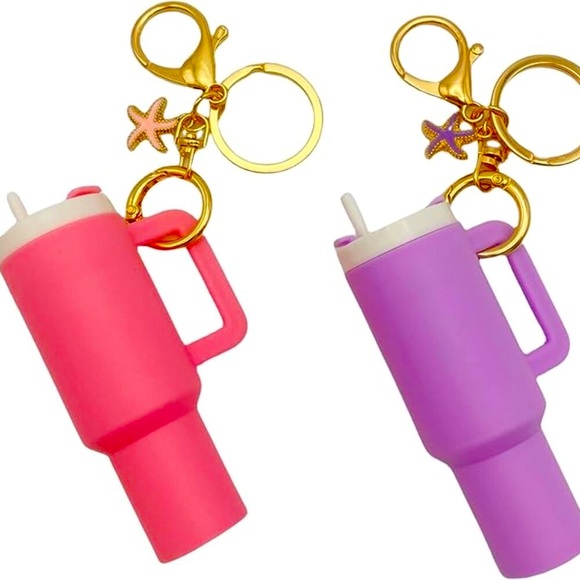 Tumbler Cup Keychains Bag Charms, 2 Pack - Blue/White - Picture 1 of 5